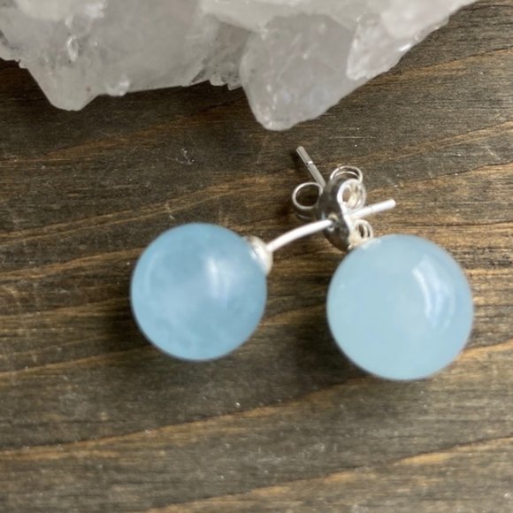 Alquimia Jewelry - BIG AQUAMARINE 9MM STERLING SILVER STUDS